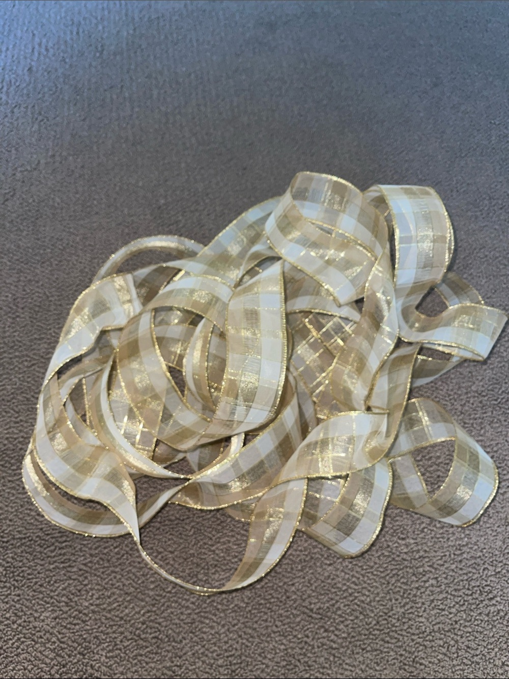 Gold Trim White & Cream Check Ribbon